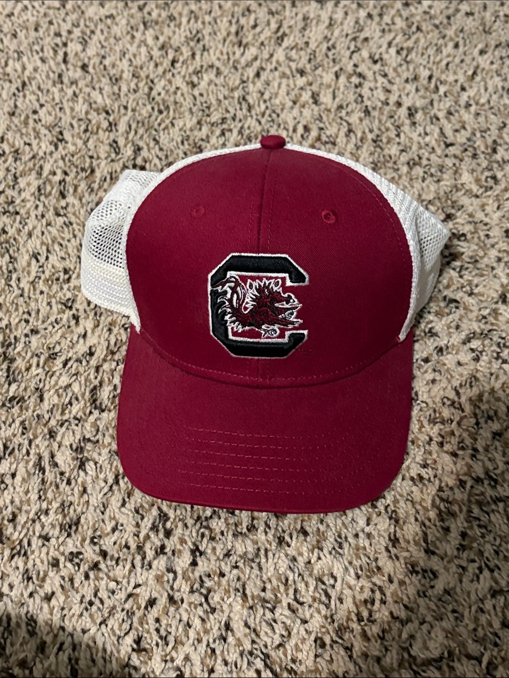 South Carolina Gamecocks Maroon and White Trucker Hat with Embroidered C Logo